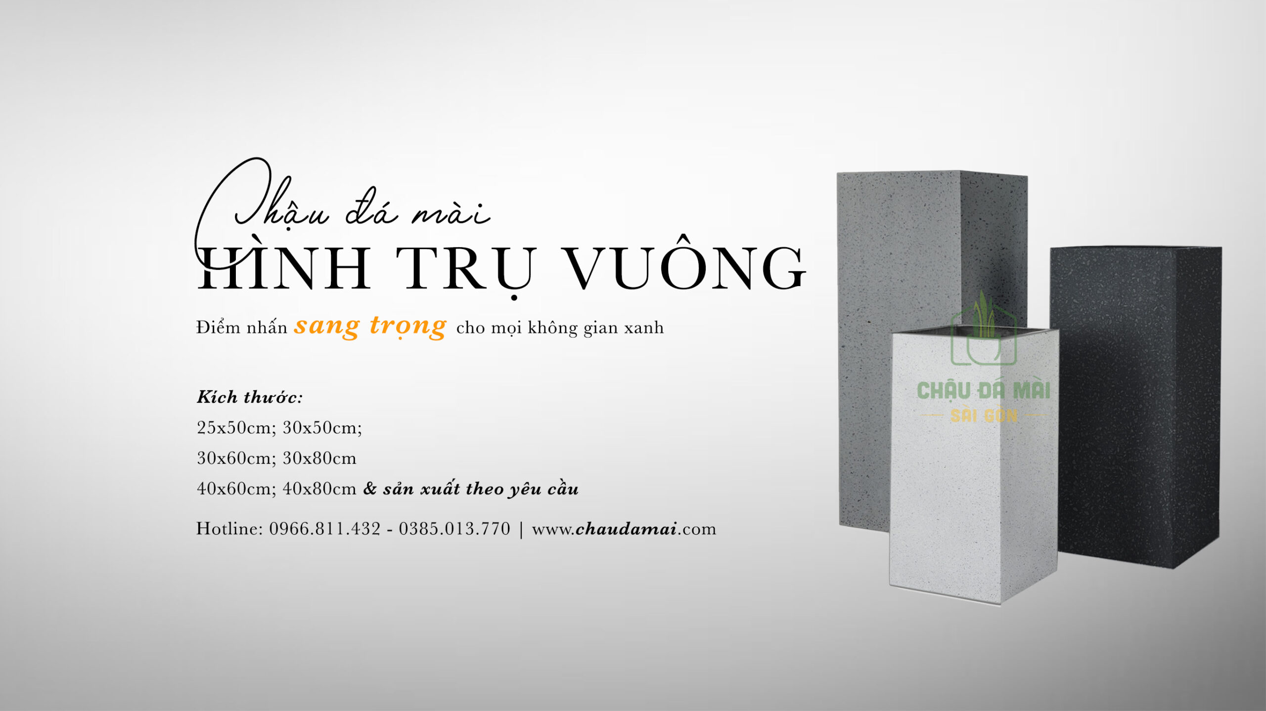 Chậu đá mài trụ vuông cao